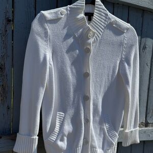 Talbots Women’s White Boat Sweater XS X-Small Cardigan Anchor Buttons Pockets
